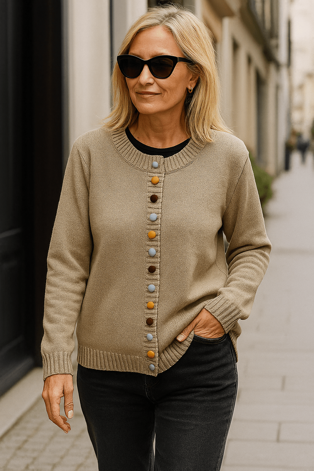 Cardigan med dekorative knapper