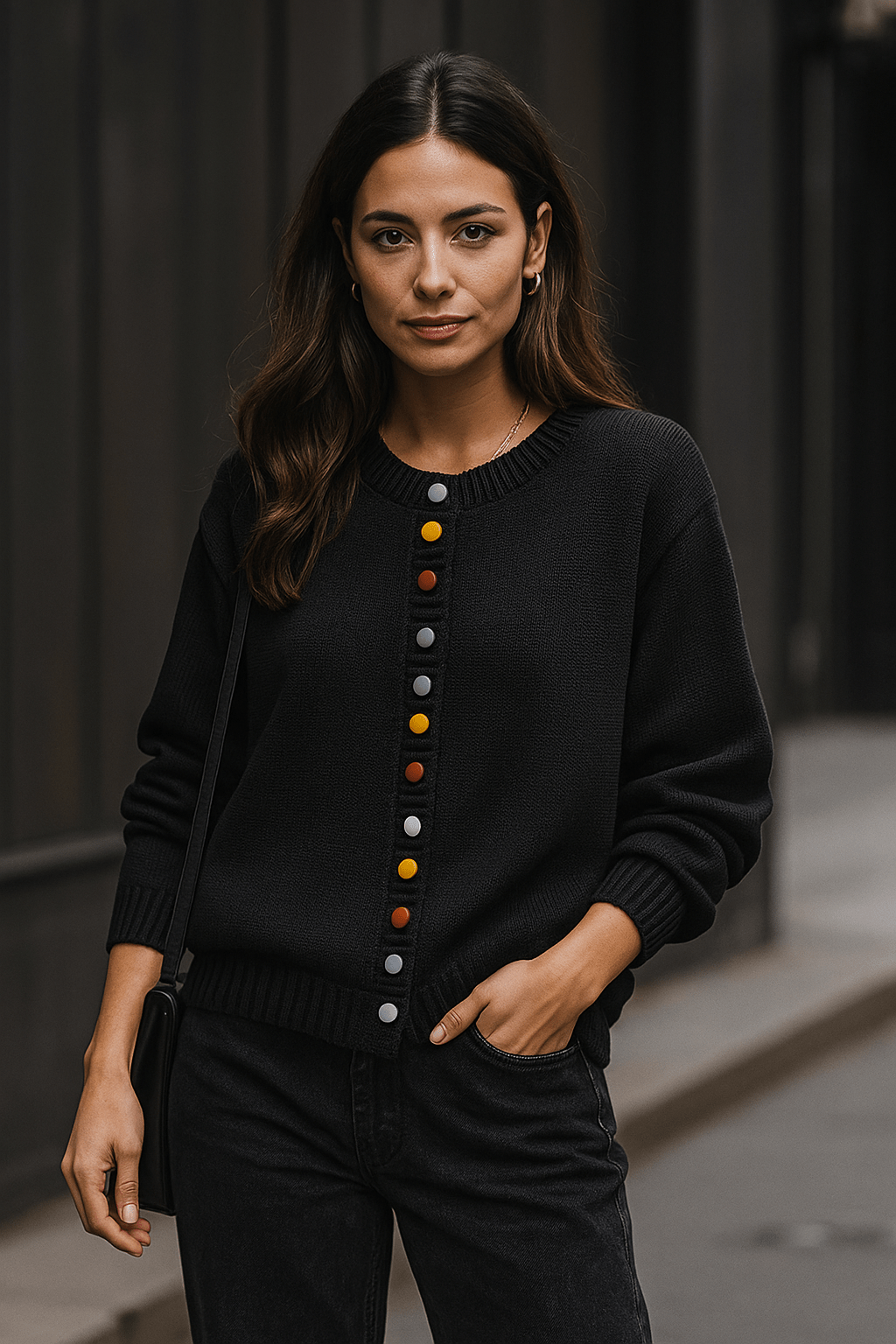 Cardigan med dekorative knapper