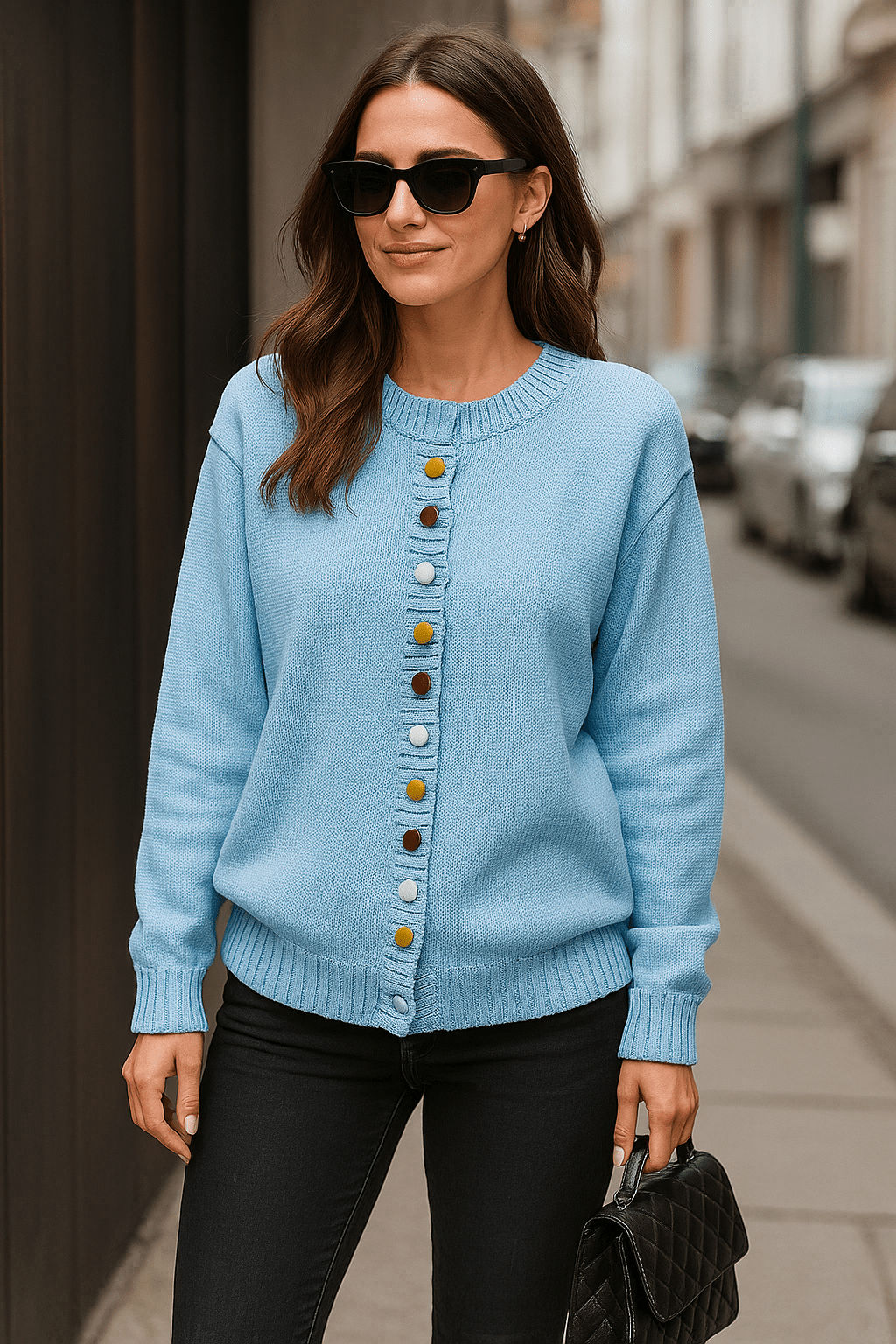 Cardigan med dekorative knapper