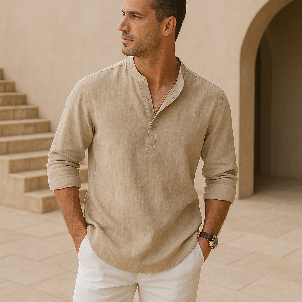 Lenoir™ - Henley skjorte i bomuld med linned effekt