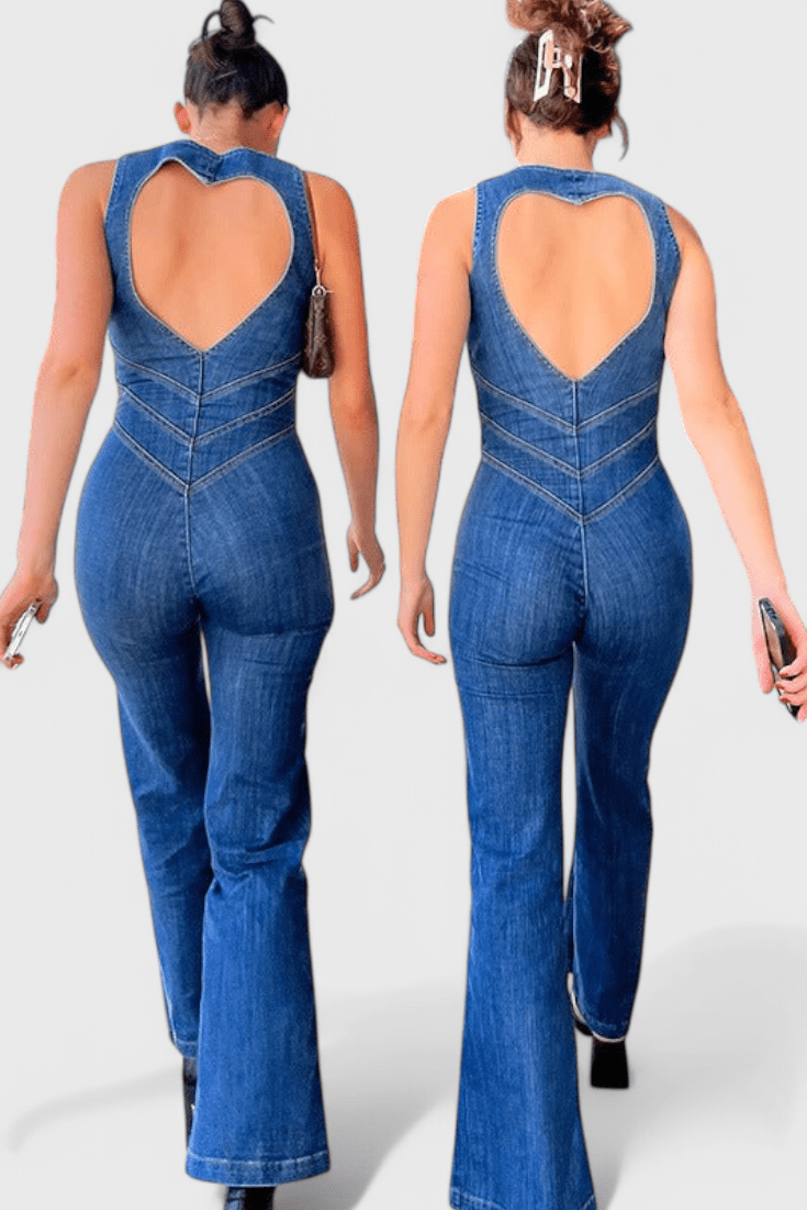 Denim heldragt med hjerteryg