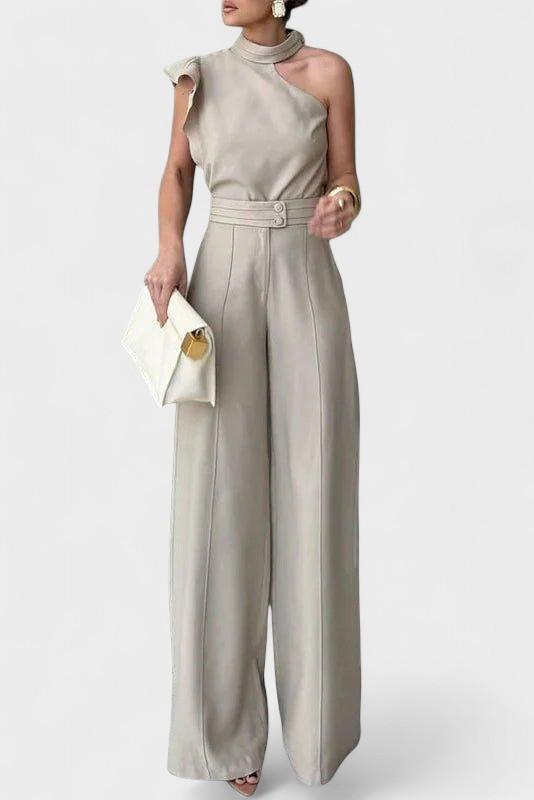 Jumpsuit med asymmetrisk halsudskæring