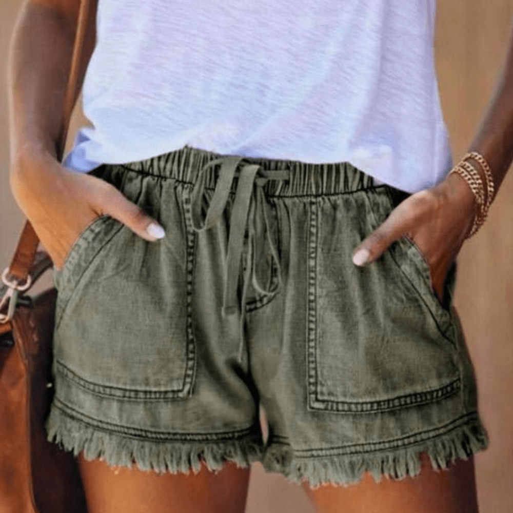 Højtaljede jeansshorts med bindebånd