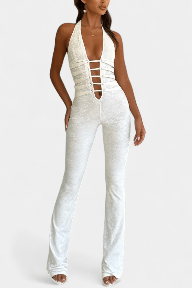 Jumpsuit med halterneck og blonde