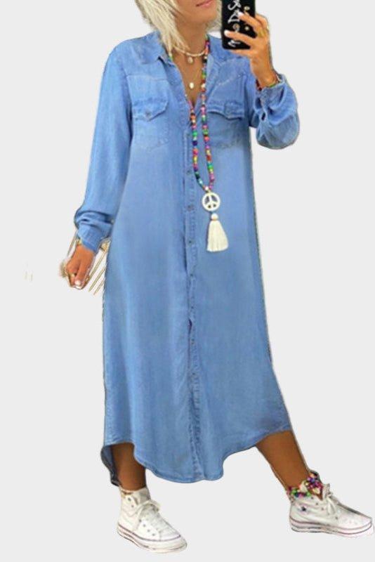 Lang denimkjole med knapper