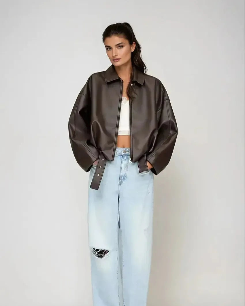 Oversized jakke i læderlook