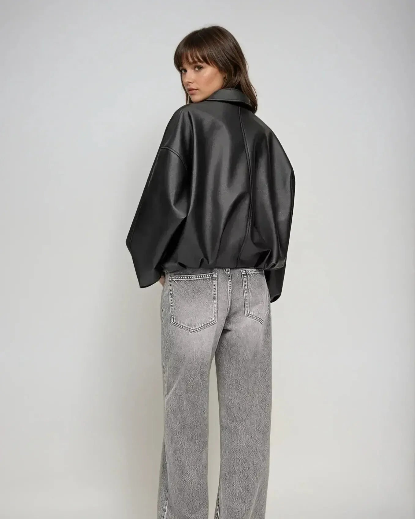 Oversized jakke i læderlook