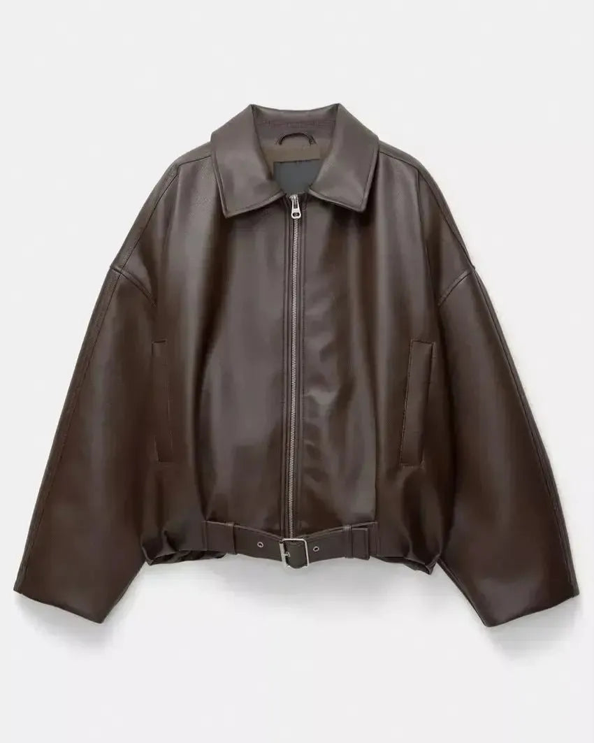 Oversized jakke i læderlook