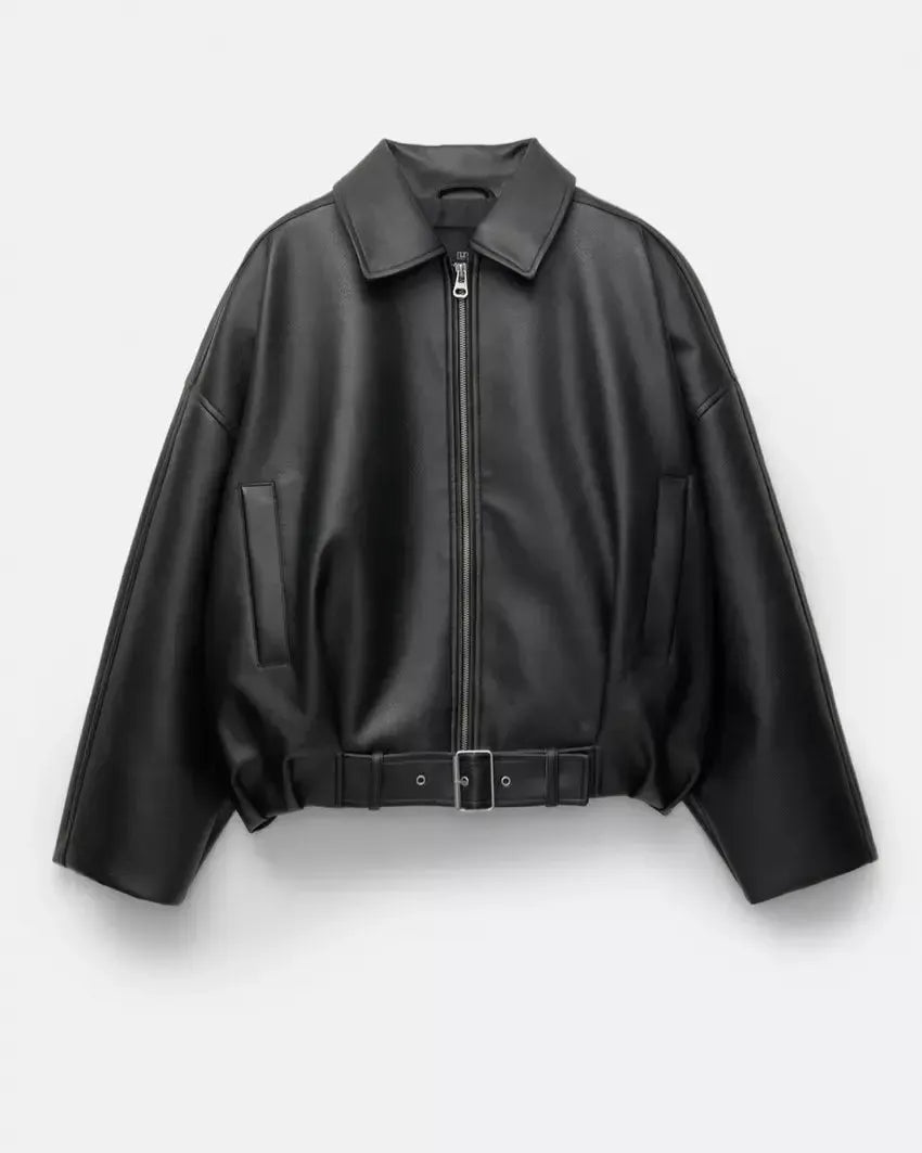 Oversized jakke i læderlook