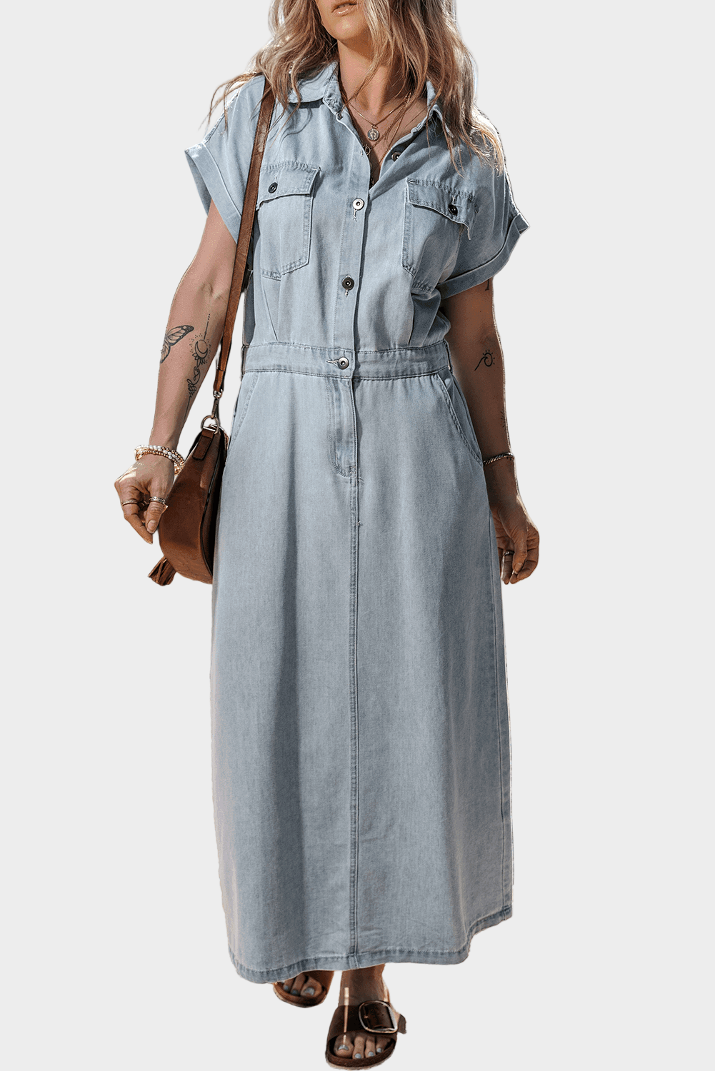 Maxi denimkjole med knapper