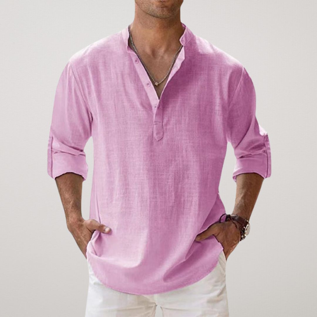 Lenoir™ - Henley skjorte i bomuld med linned effekt