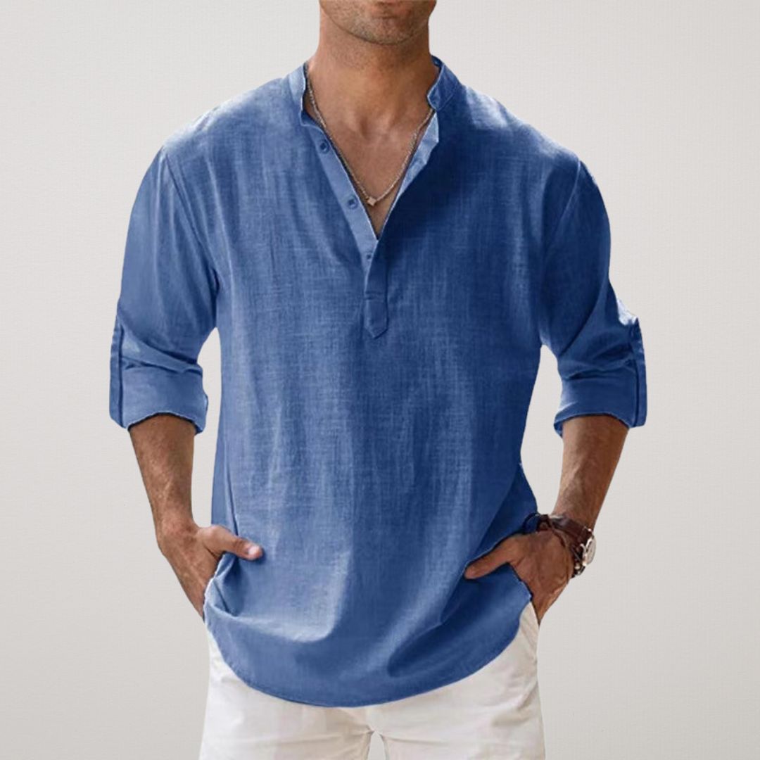 Lenoir™ - Henley skjorte i bomuld med linned effekt