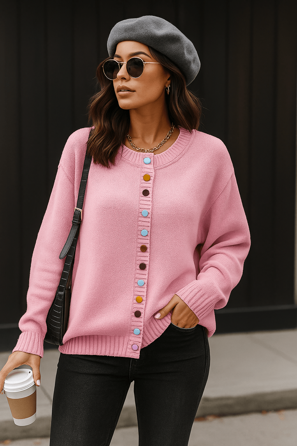 Cardigan med dekorative knapper