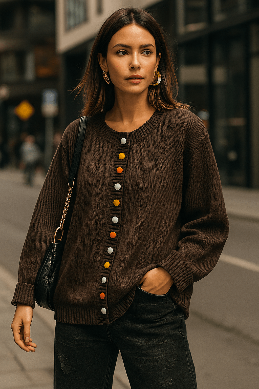 Cardigan med dekorative knapper