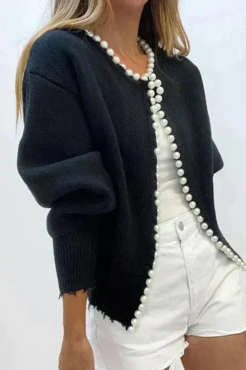 Cropped cardigan med perleknapper