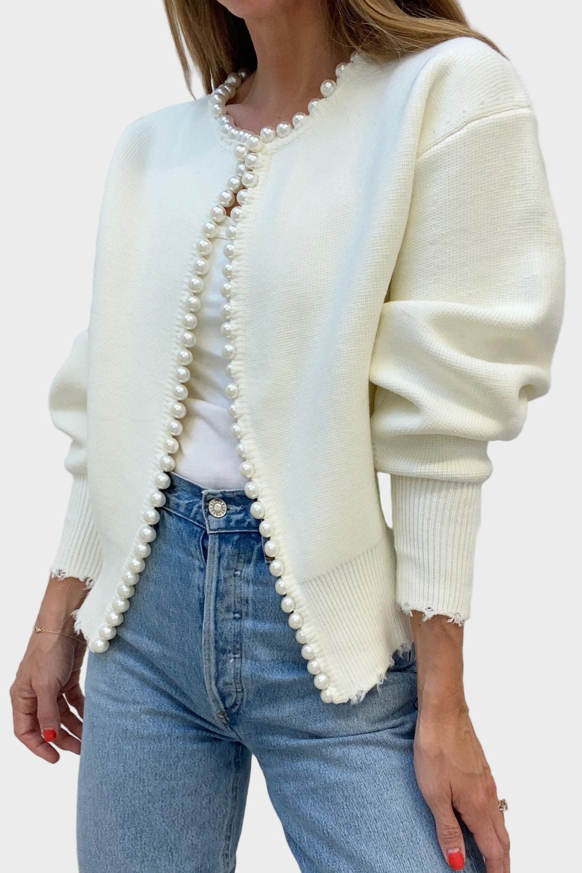 Cropped cardigan med perleknapper