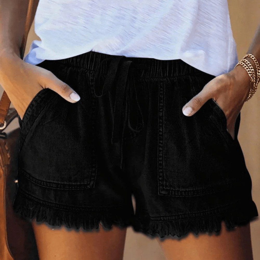 Højtaljede jeansshorts med bindebånd