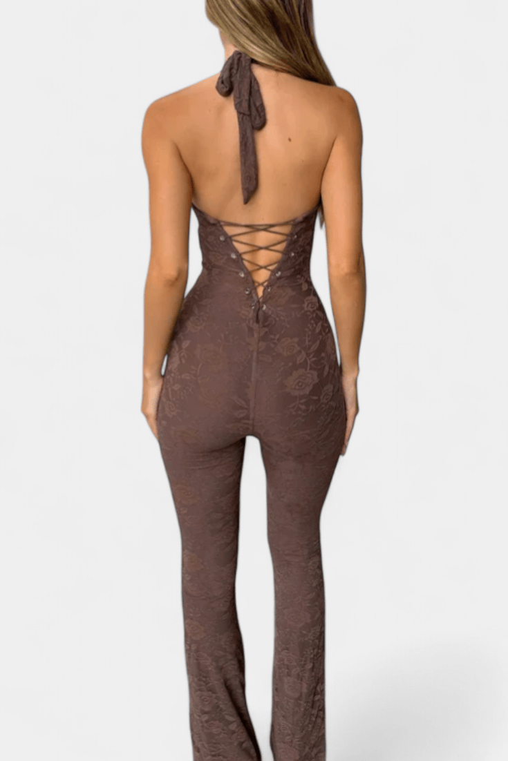 Jumpsuit med halterneck og blonde