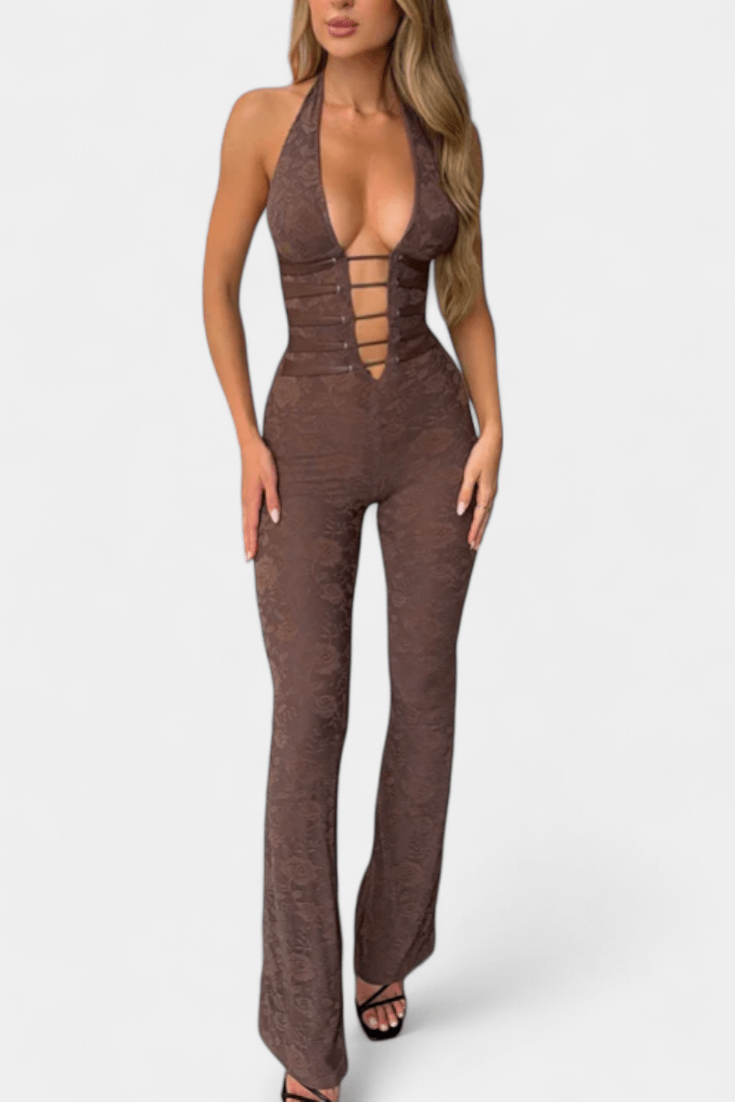 Jumpsuit med halterneck og blonde