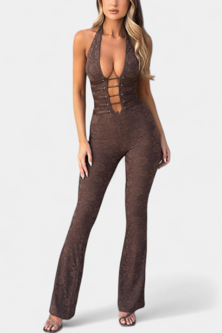Jumpsuit med halterneck og blonde