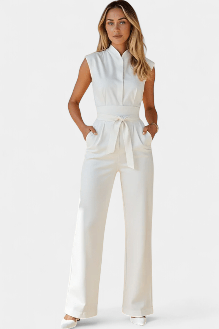 Ærmeløs jumpsuit med høj krave