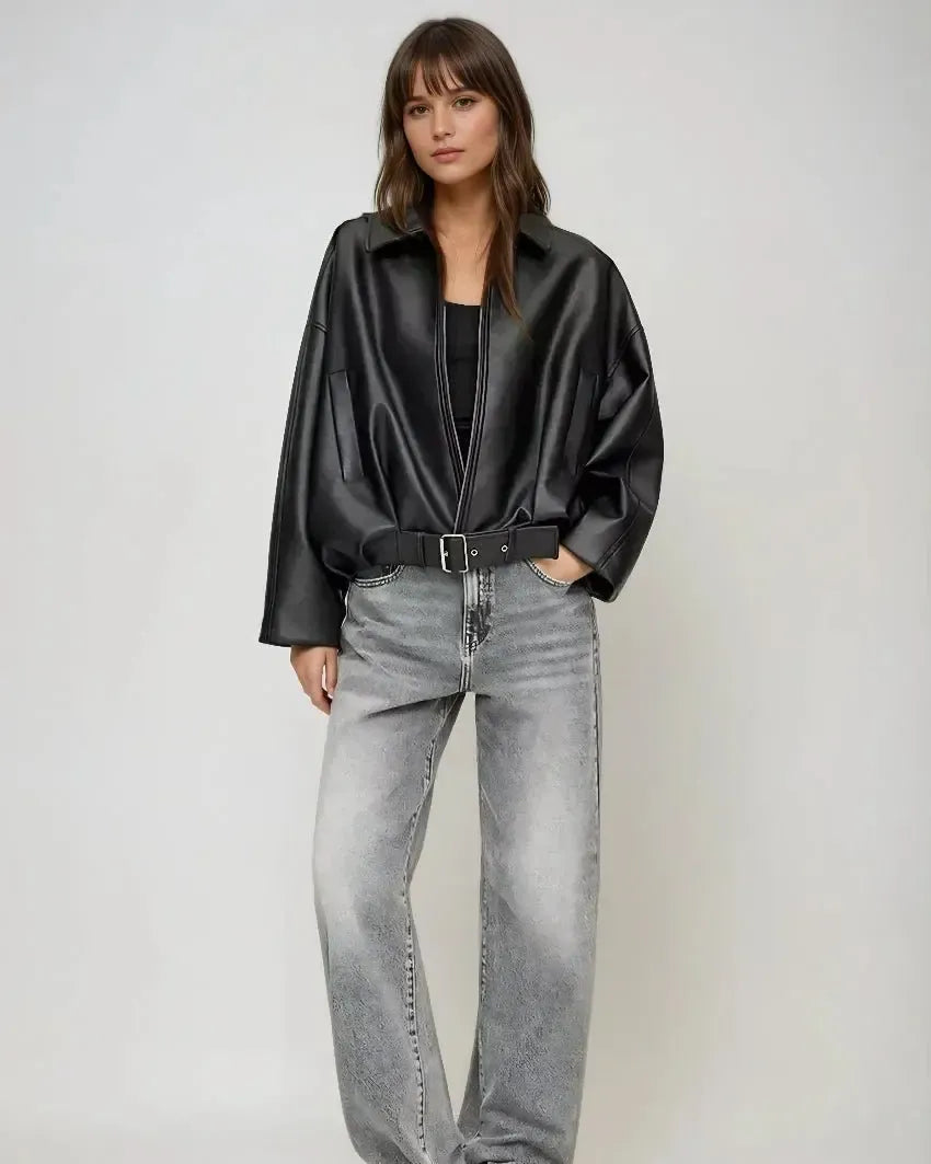 Oversized jakke i læderlook