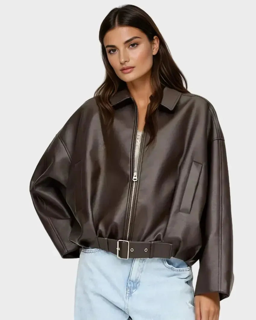 Oversized jakke i læderlook