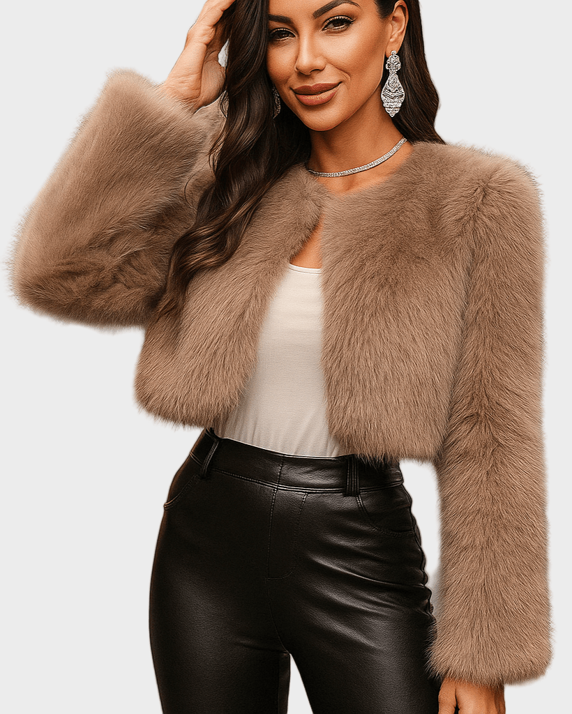 Cropped kunstpelsjakke