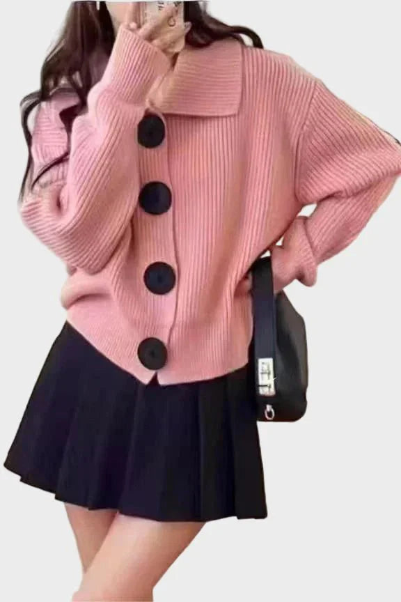 Oversized strikjakke med knapper